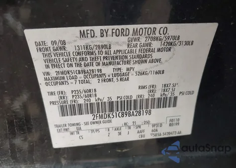 2009 Ford Flex Se z USA, uszkodzony, nr VIN 2FMDK51C89BA28198